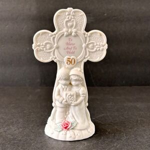 Precious Moments 50th Anniversary Cross Couple Figurine Christian Vintage 1990s
